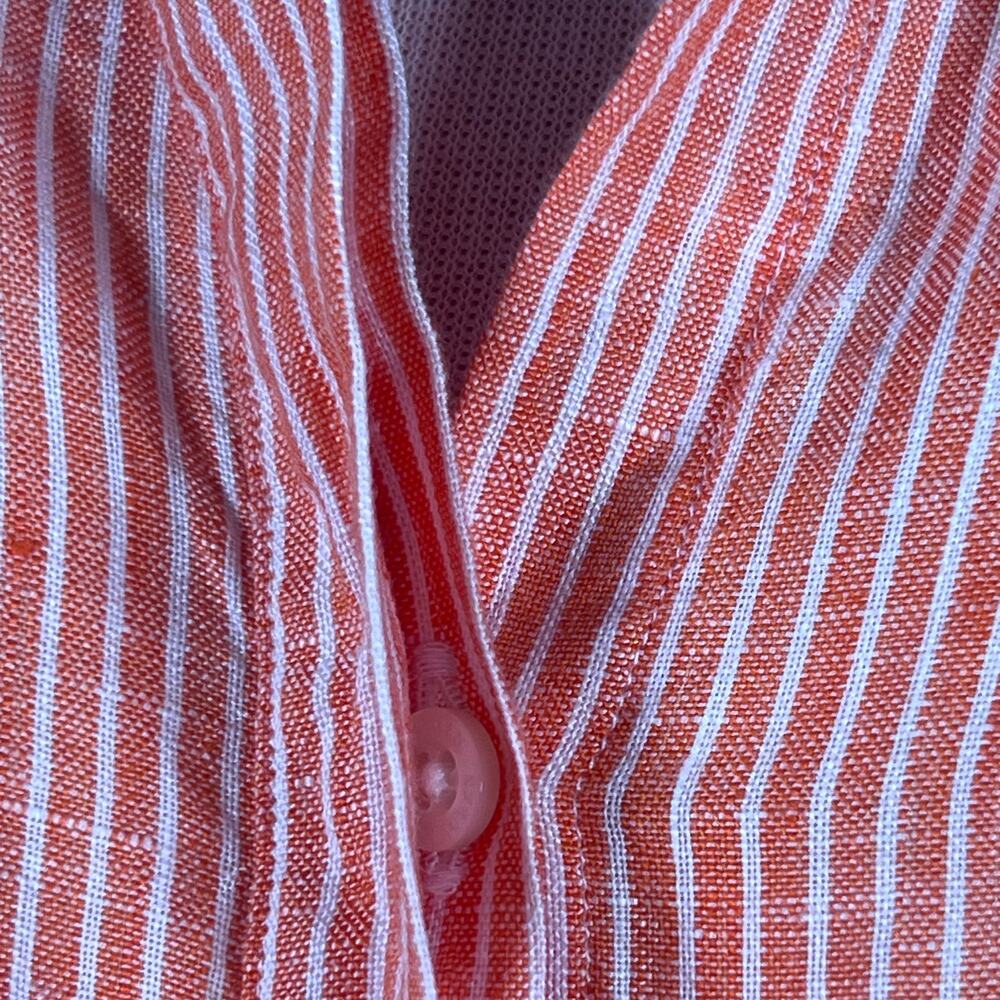 Lauren by Ralph Lauren Orange & White Striped Linen Tie Front Shirt Large - Picture 11 of 12